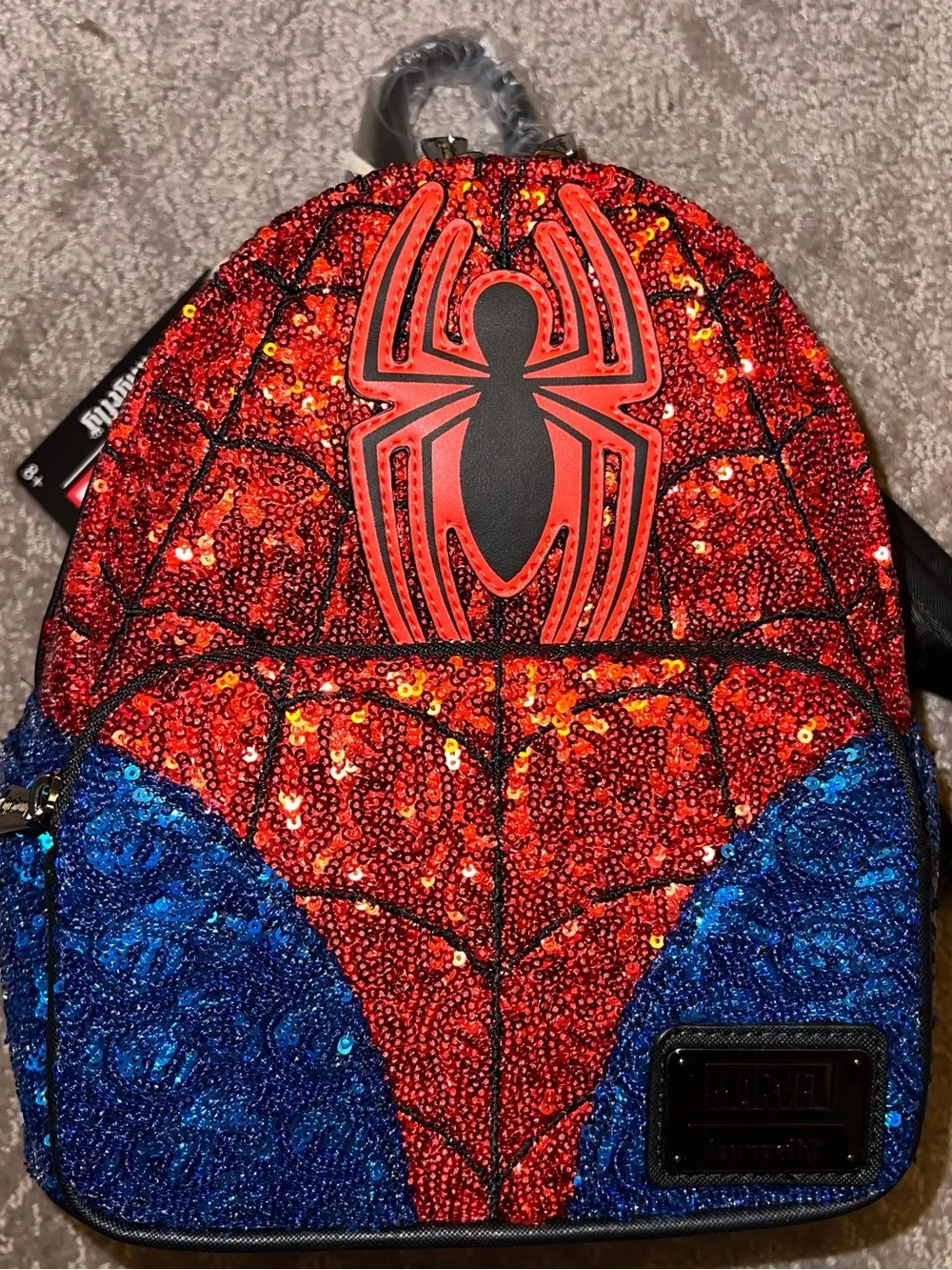 NWT BoxLunch Exclusive Loungefly Marvel Spider-Man Sequin Figural Mini Backpack